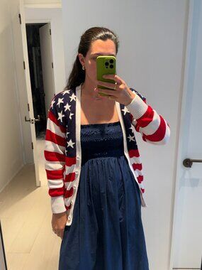 Vintage Beverly Hills American Flag 100% Cotton Cardigan Sweater Small